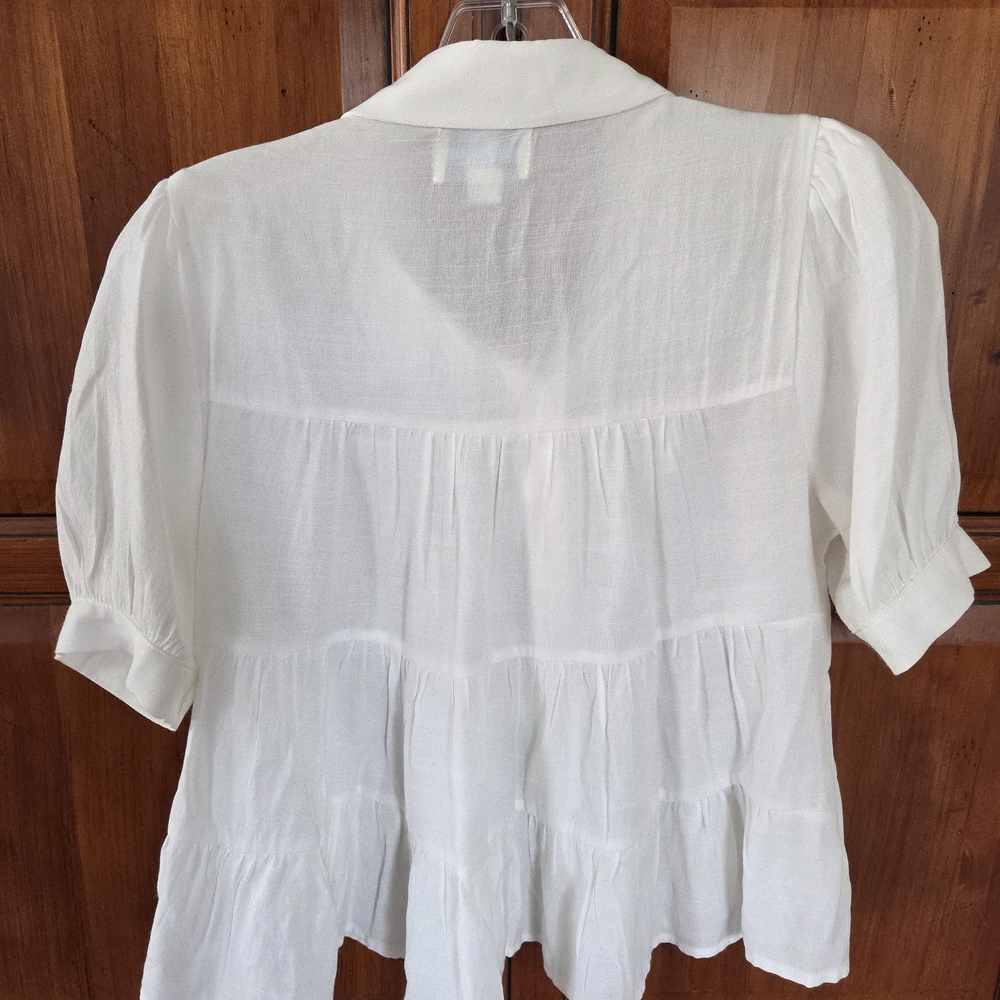 Jun & Ivy Women's White Puff Sleeve Blouse Small - Picture 4 of 7
